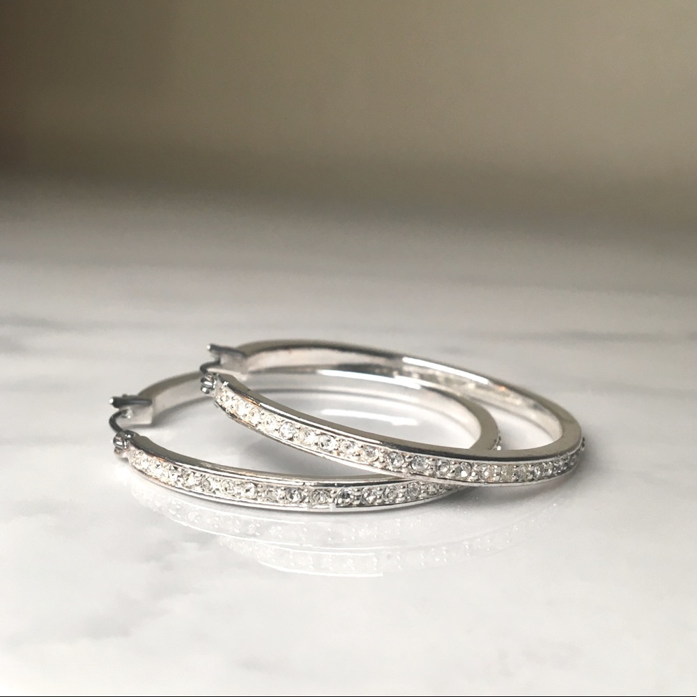 CZ Silver Hoop Earrings - Picture 2 of 8